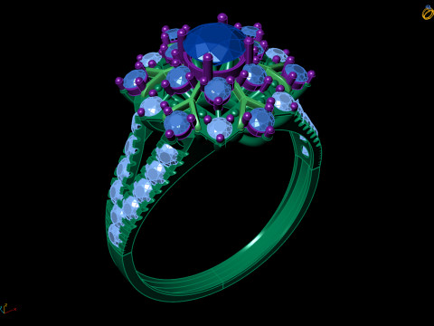 Anillo de racimo Starburst adornado pavimenta CAD de filigrana para imprimir Modelo de impresión 3D