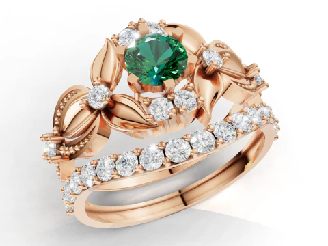 Nature Inspired Bridal Set Floral Engagement Contoured Band CAD File 3D Print Model