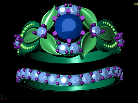 Nature Inspired Bridal Set Floral Engagement Contoured Band CAD File 3D Print Model