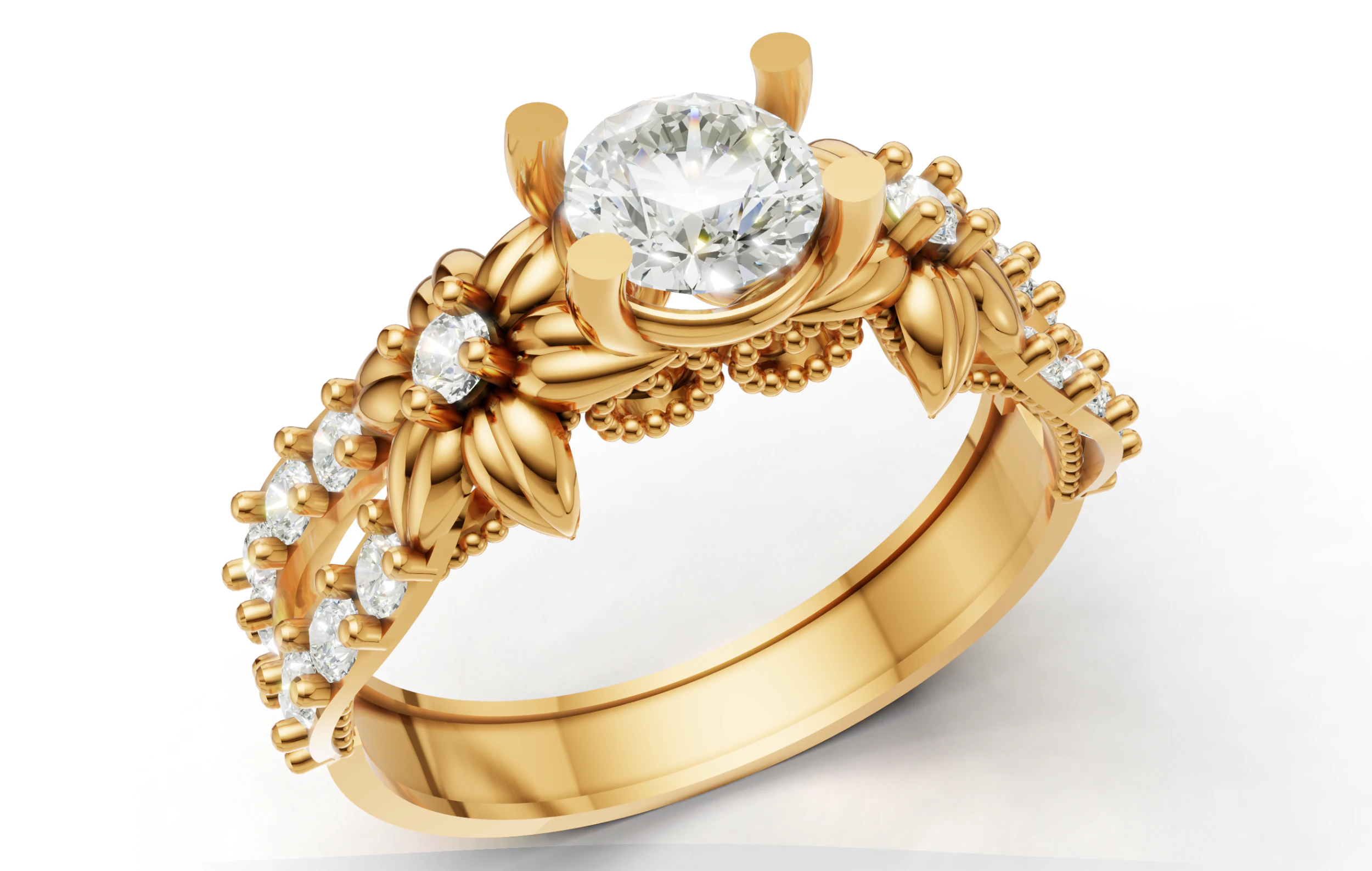Organic Floral Engagement Ring Open Pave Shank CAD for Print 3D Print Model .c4d .max .obj .3ds .fbx .stl .blend 