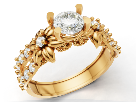 Cincin Pertunangan Bunga Organik Buka Pave Shank CAD untuk Cetak Model Cetak 3D