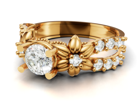 Anello di fidanzamento floreale organico Open Pave Shank CAD per la stampa Modello di stampa 3D