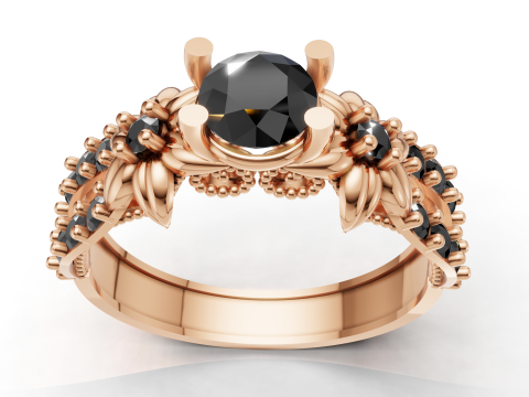 Anello di fidanzamento floreale organico Open Pave Shank CAD per la stampa Modello di stampa 3D