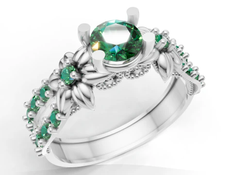Organic Floral Engagement Ring Open Pave Shank CAD for Print 3D Print Model
