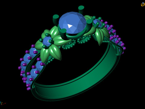 Anello di fidanzamento floreale organico Open Pave Shank CAD per la stampa Modello di stampa 3D