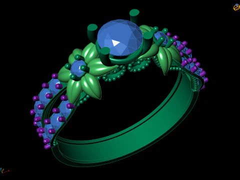 Organic Floral Engagement Ring Open Pave Shank CAD for Print 3D Print Model