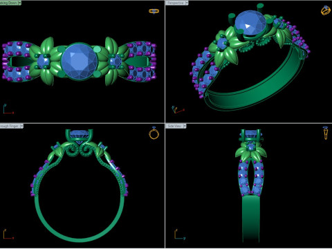 Anello di fidanzamento floreale organico Open Pave Shank CAD per la stampa Modello di stampa 3D