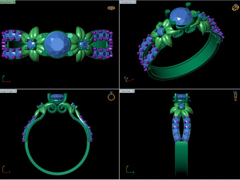 Organic Floral Engagement Ring Open Pave Shank CAD for Print 3D Print Model