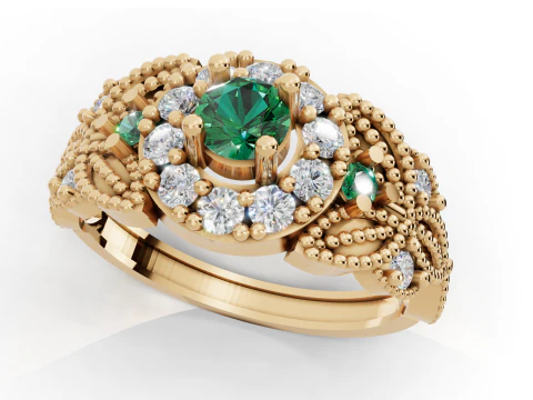 Inspirowany antykami szeroki pierścień z trzpieniem Milgrain CAD do drukowania Model do druku 3D