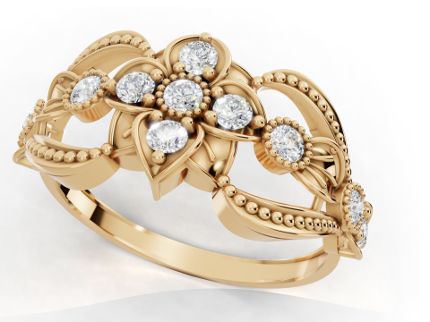 Широке квіткове кільце в стилі модерн із бісерними краями Cad File 3D Принт Модель