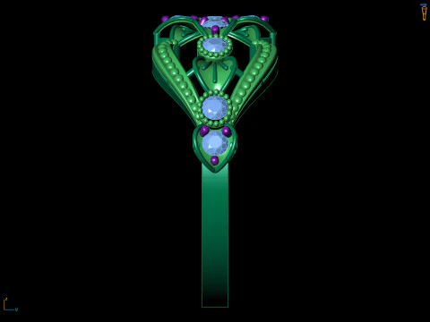 Wide Floral Cluster Ring Art Nouveau Beaded Edges Cad File 3D Print Model