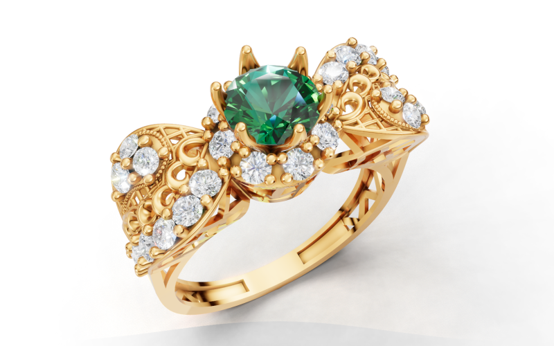 Ozdobny barokowy pierścień klastrowy filigranowy trzonek CAD do druku Model do druku 3D .c4d .max .obj .3ds .fbx .stl .blend 