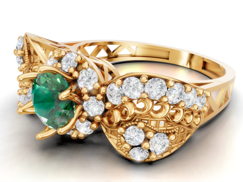 Ozdobny barokowy pierścień klastrowy filigranowy trzonek CAD do druku Model do druku 3D