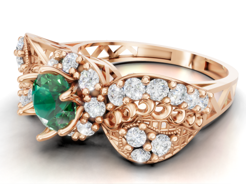 Ozdobny barokowy pierścień klastrowy filigranowy trzonek CAD do druku Model do druku 3D