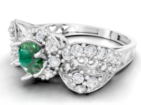 Ozdobny barokowy pierścień klastrowy filigranowy trzonek CAD do druku Model do druku 3D