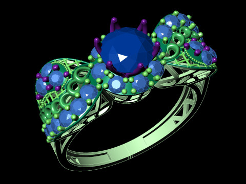 Ozdobny barokowy pierścień klastrowy filigranowy trzonek CAD do druku Model do druku 3D