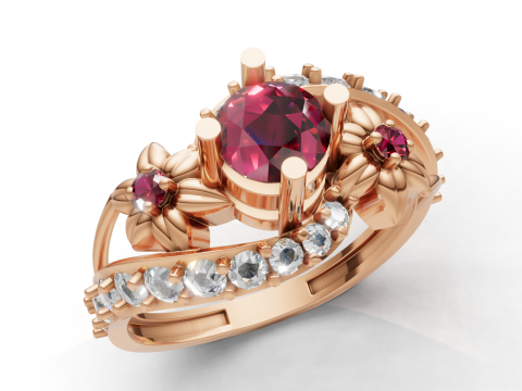 有機花バイパスリング彫刻葉シャンク印刷用CAD 3Dプリントモデル