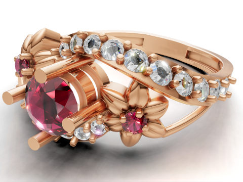 有機花バイパスリング彫刻葉シャンク印刷用CAD 3Dプリントモデル