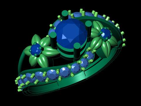 有機花バイパスリング彫刻葉シャンク印刷用CAD 3Dプリントモデル