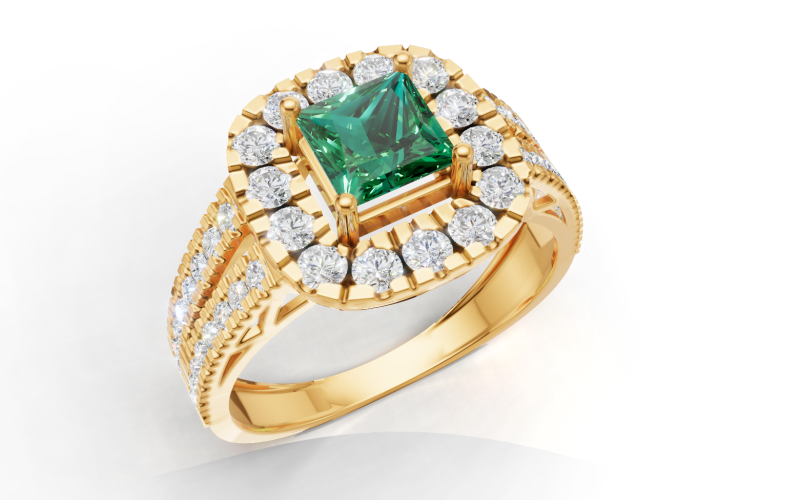 Pierścionek zaręczynowy Princess Cut Halo z podwójnym chwytem Pave Model do druku 3D .c4d .max .obj .3ds .fbx .stl .blend 