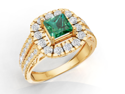 Anello di fidanzamento Halo con taglio principessa, gambo a doppia pavé Modello di stampa 3D