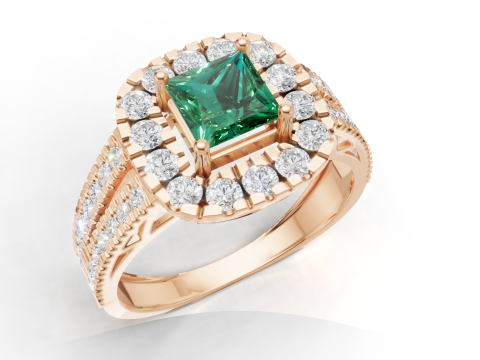 Pierścionek zaręczynowy Princess Cut Halo z podwójnym chwytem Pave Model do druku 3D