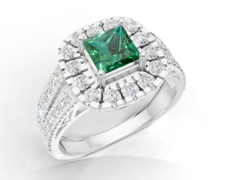 Pierścionek zaręczynowy Princess Cut Halo z podwójnym chwytem Pave Model do druku 3D