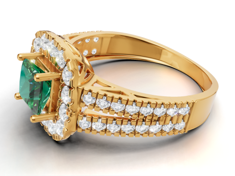 Pierścionek zaręczynowy Princess Cut Halo z podwójnym chwytem Pave Model do druku 3D