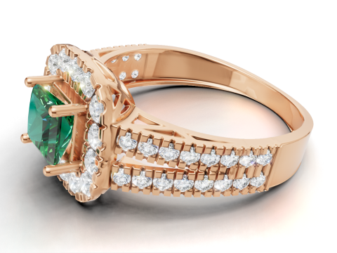 Pierścionek zaręczynowy Princess Cut Halo z podwójnym chwytem Pave Model do druku 3D