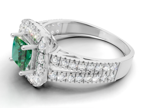 Pierścionek zaręczynowy Princess Cut Halo z podwójnym chwytem Pave Model do druku 3D