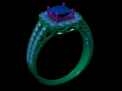 Pierścionek zaręczynowy Princess Cut Halo z podwójnym chwytem Pave Model do druku 3D