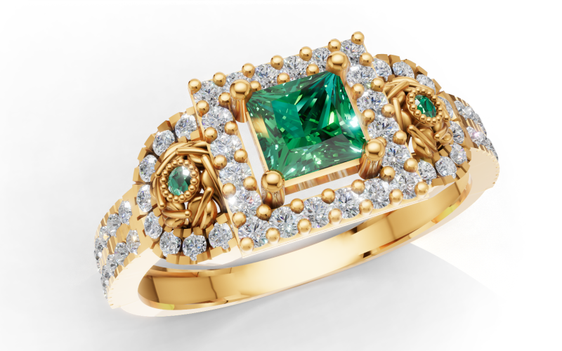 错综复杂的三石簇戒指公主光环密镶 STL CAD 文件 3D 打印模型 .c4d .max .obj .3ds .fbx .stl .blend