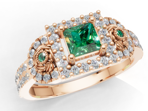 错综复杂的三石簇戒指公主光环密镶 STL CAD 文件 3D 打印模型