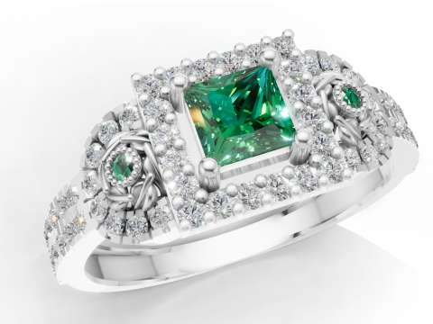 错综复杂的三石簇戒指公主光环密镶 STL CAD 文件 3D 打印模型