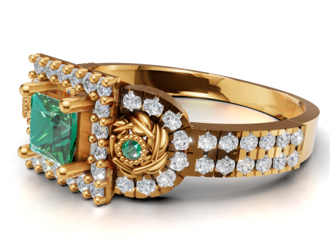 错综复杂的三石簇戒指公主光环密镶 STL CAD 文件 3D 打印模型