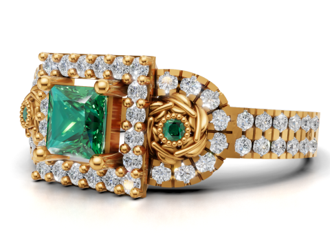 错综复杂的三石簇戒指公主光环密镶 STL CAD 文件 3D 打印模型