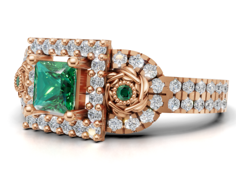 错综复杂的三石簇戒指公主光环密镶 STL CAD 文件 3D 打印模型