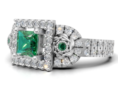 错综复杂的三石簇戒指公主光环密镶 STL CAD 文件 3D 打印模型