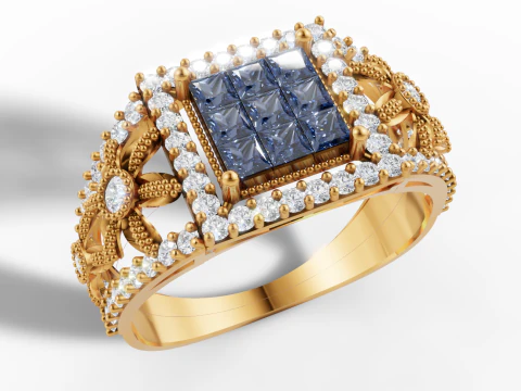 Conjunto invis&iacute;vel Cluster Ring Wide Floral Shank CAD para impress&atilde;o Modelo de Impressão 3D