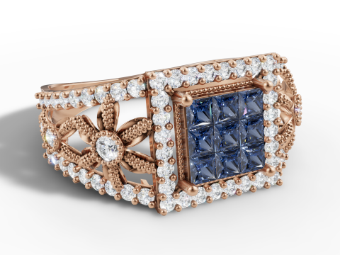 인쇄용 보이지 않는 세트 클러스터 링 와이드 꽃 생크 CAD 3D 프린트 모델