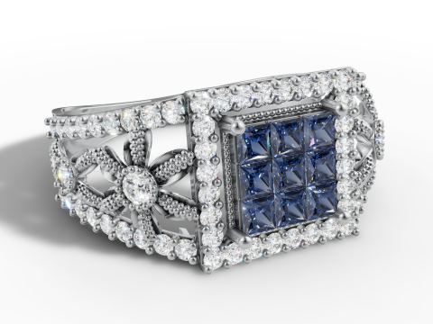 인쇄용 보이지 않는 세트 클러스터 링 와이드 꽃 생크 CAD 3D 프린트 모델