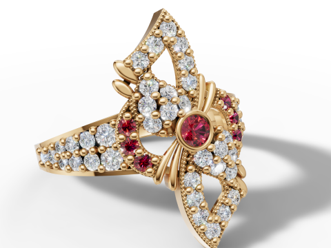 Wide Pave Butterfly Ring Ornate Bow Tie CAD for Printing 3D Print Model