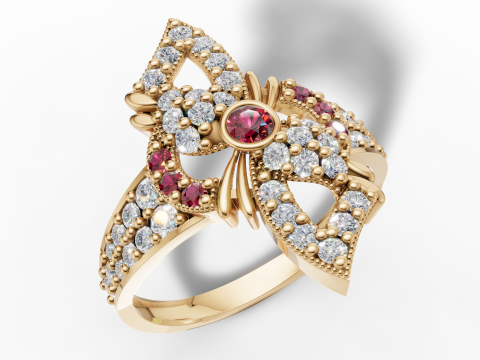 Wide Pave Butterfly Ring Ornate Bow Tie CAD for Printing 3D Print Model