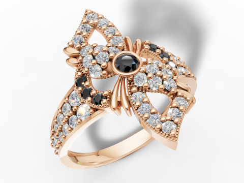 Wide Pave Butterfly Ring Ornate Bow Tie CAD for Printing 3D Print Model