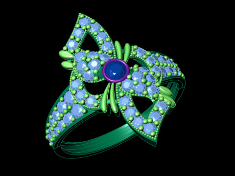 Wide Pave Butterfly Ring Ornate Bow Tie CAD for Printing 3D Print Model