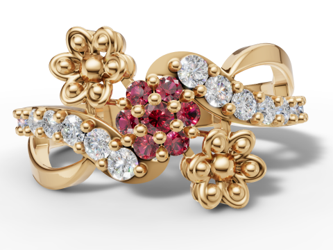 Arquivo floral assimétrico do anel de cluster orgânico Bypass Shank STL CAD Modelo de Impressão 3D