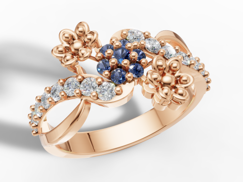 Arquivo floral assimétrico do anel de cluster orgânico Bypass Shank STL CAD Modelo de Impressão 3D