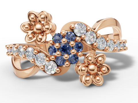 Arquivo floral assimétrico do anel de cluster orgânico Bypass Shank STL CAD Modelo de Impressão 3D