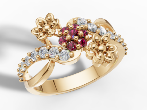 Arquivo floral assimétrico do anel de cluster orgânico Bypass Shank STL CAD Modelo de Impressão 3D