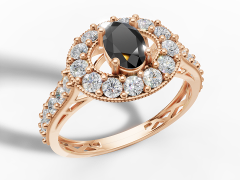 Oval Halo Ring Vintage Milgrain Shank STL CAD for Printing 3D Print Model